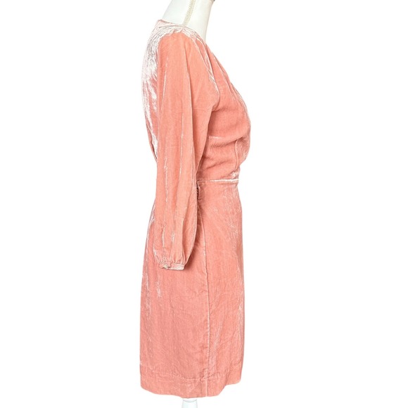 J.‎ Crew Velvet Wrap Dress Pink Long Sleeve Tie Waist Size 4 - Picture 4 of 8